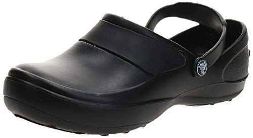 Crocs Women's Mercy Clog | Slip Resistant Work Shoes, Black/Black, 4