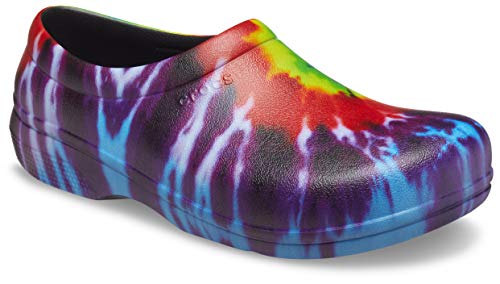 Crocs Unisex Men's and Women's On The Clock Clog | Slip Resistant Work Shoes, Tie Dye, 4 US